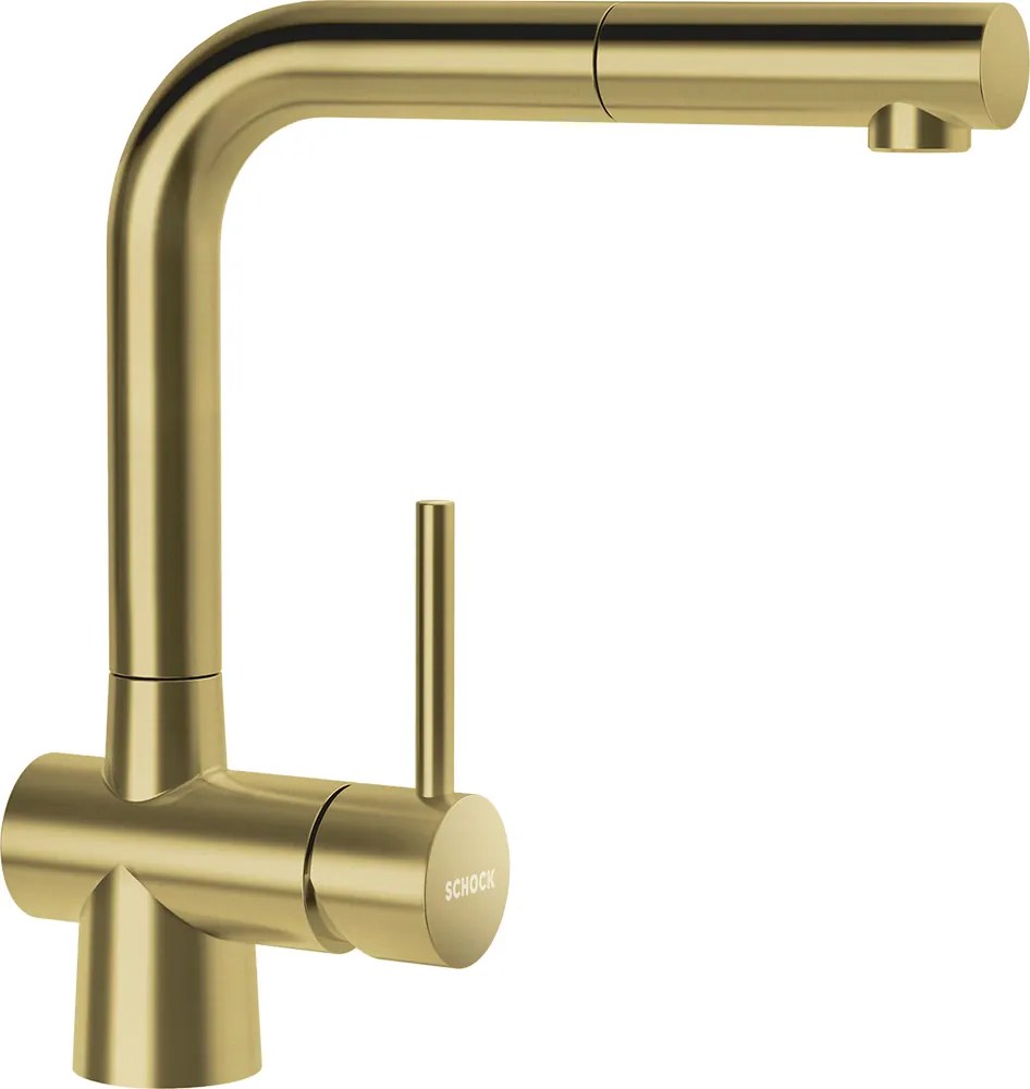Baterie bucatarie Schock Laios White Gold cu cap extractibil, cartus ceramic
