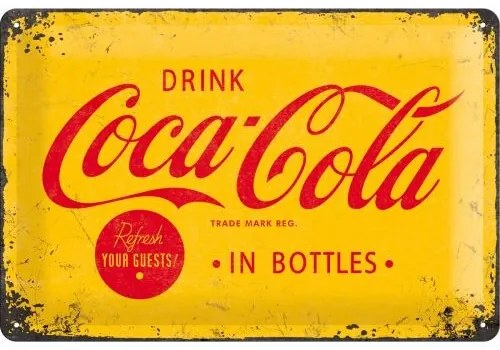 Placă metalică Coca-Cola - Logo Yellow