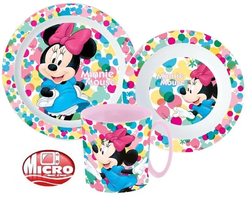 Disney Minnie set de masă, set micro plastic cu cană 350 ml