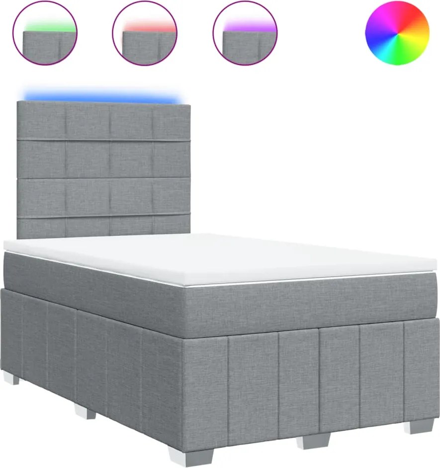 vidaXL Pat box spring cu saltea, gri deschis, 120x190 cm, textil