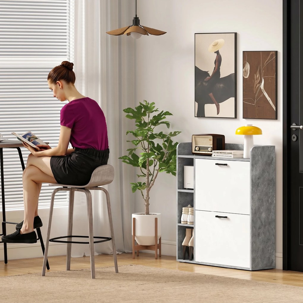 HOMCOM Dulap pentru pantofi slim cu 2 sertare rabatabile, Capacitate 15 perechi de pantofi, 83x24x90.5 cm, Gri | Aosom Romania