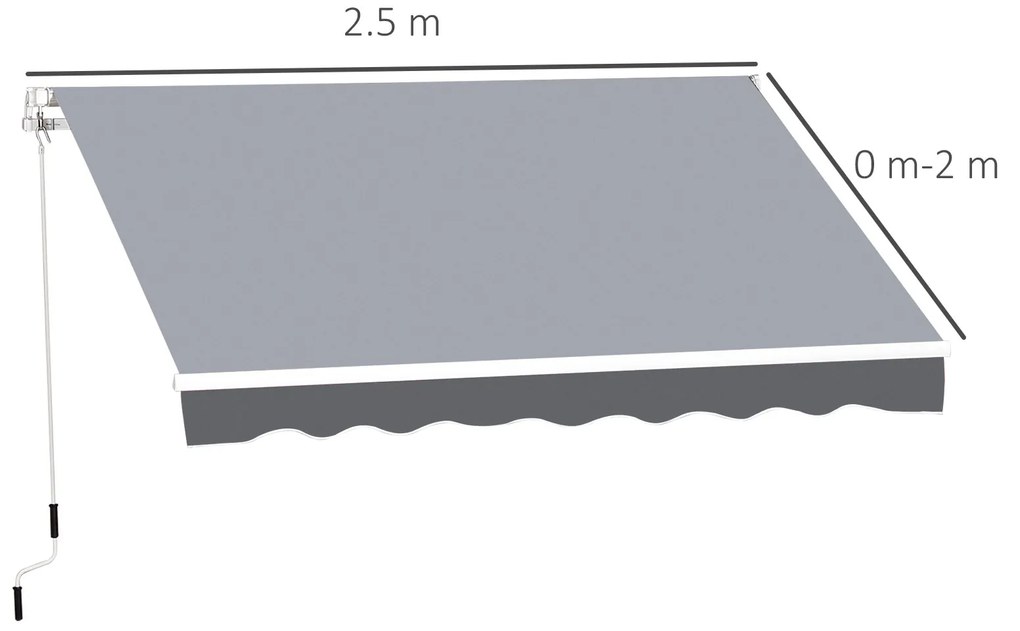 Outsunny Copertină de Soare Retractabilă Manual din Aluminiu și Țesătură Poliester, 2,5x2 m, Gri | Aosom Romania