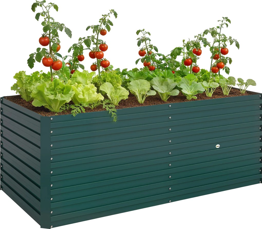 Outsunny Jardinieră ridicată galvanizată dreptunghiulară pentru exterior - fund deschis - 160 x 80 x 60 cm, verde | Aosom Romania