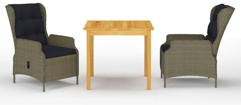vidaXL Set mobilier de grădină, 3 piese, maro