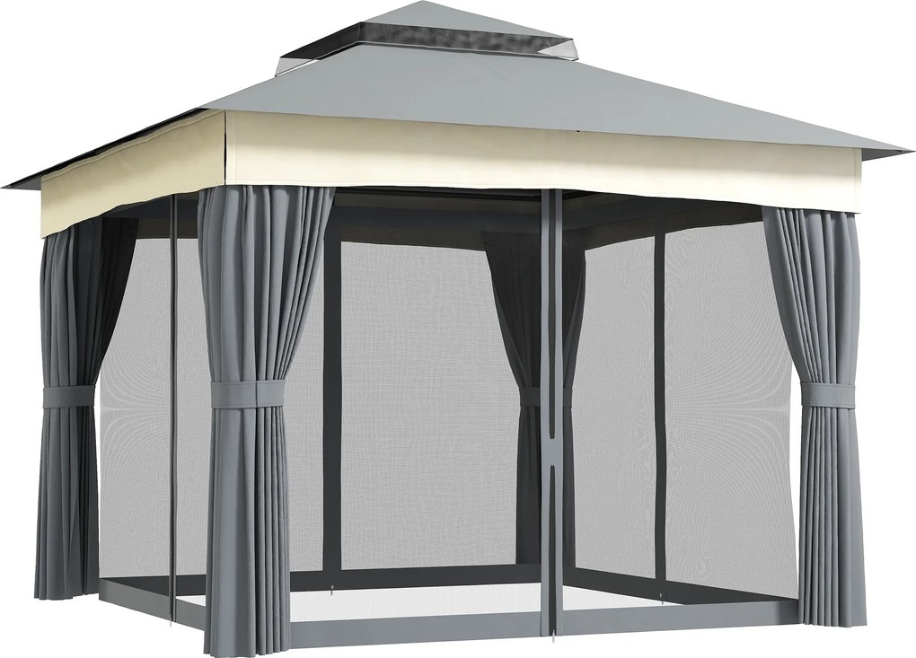 Outsunny Pavilion cu acoperiș dublu, 3x3 m, rezistent la apă, stabil, rezistent la iarnă, pavilion din metal, Gri închis | Aosom Romania