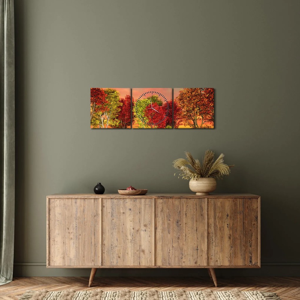 Tablou - Copaci colorate (cu ceas) (90x30 cm)