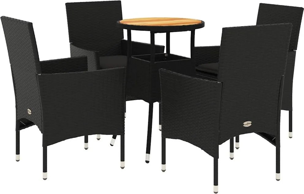 vidaXL Set mobilier grădină perne 5 piese negru poliratan/lemn acacia