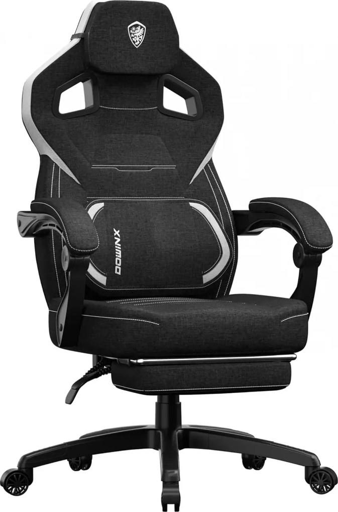 RESIGILAT- DOWINX Scaun gaming, ergonomic, suport lombar cu masaj, Șezut cu Arcuri Metalice și Spumă, Spătar înalt, rabatabil 90°-135°, Suport picioare, rezistent 150 kg, material textil respirabil, Negru