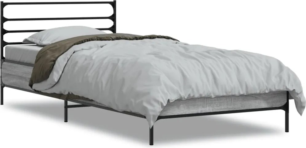 vidaXL Cadru de pat, gri sonoma, 75x190 cm, lemn prelucrat și metal
