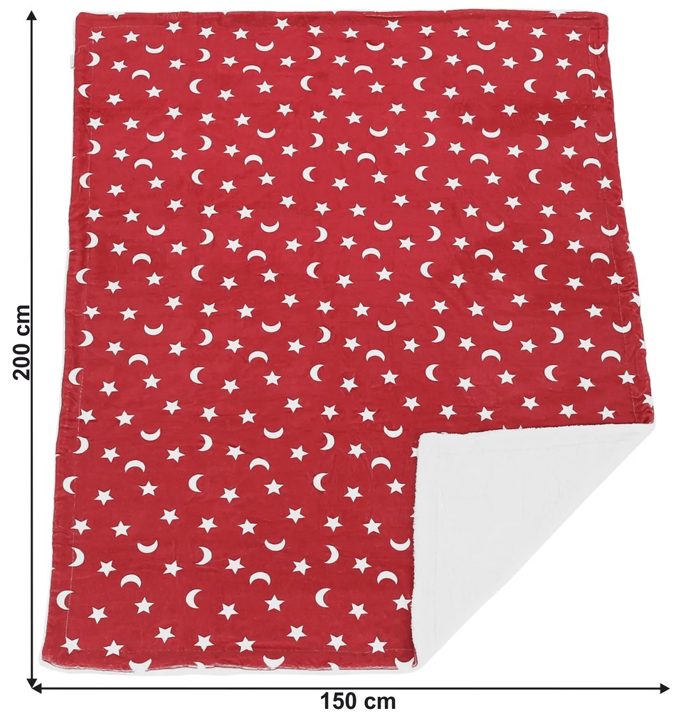Pătură cu două feţe imitaţie miel, oxy fire roşu/alb/model, 150x200, NAVO