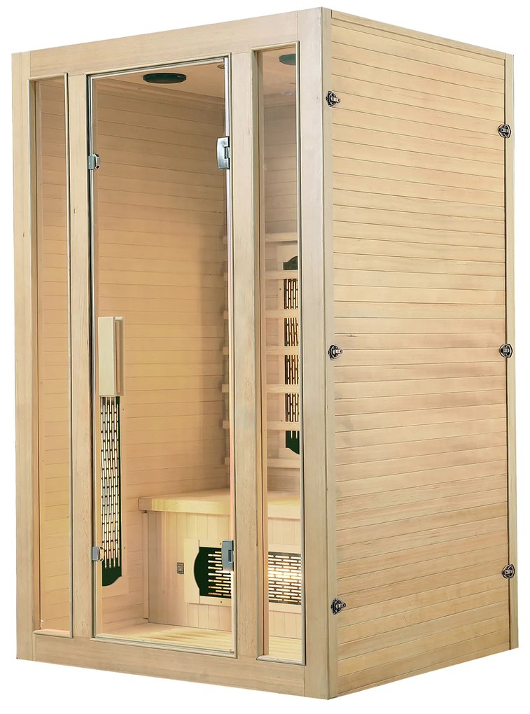 Infračervená sauna/tepelná kabína Nyborg S120V s plným spektrom, panelovým radiátorom a drevom Hemlock