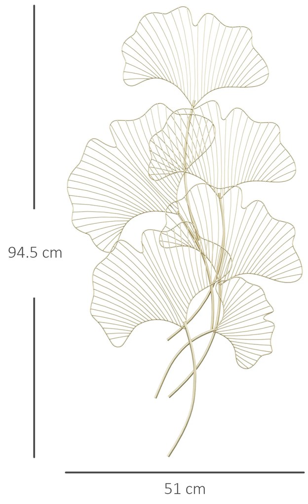 HOMCOM Decor de perete metalic 3D, frunze de ginkgo, auriu 51 x 94,5 cm | AOSOM RO
