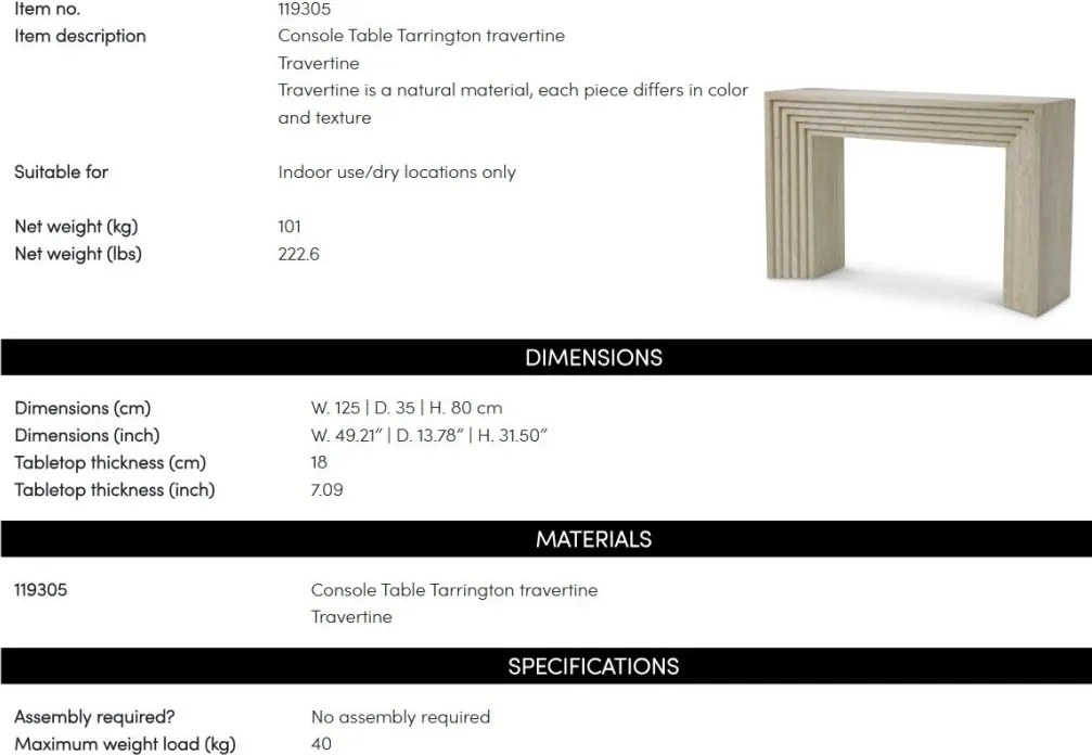 Consola LUX din travertin Tarrington