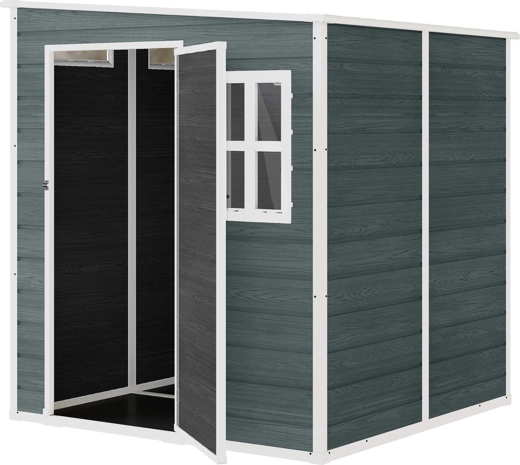 Outsunny Șopron pentru unelte 2,89 m², aspect lemn, 3 ferestre, ventilație, podea, încuietoare, mănuși, 182 x 182 x 196 cm | Aosom Romania