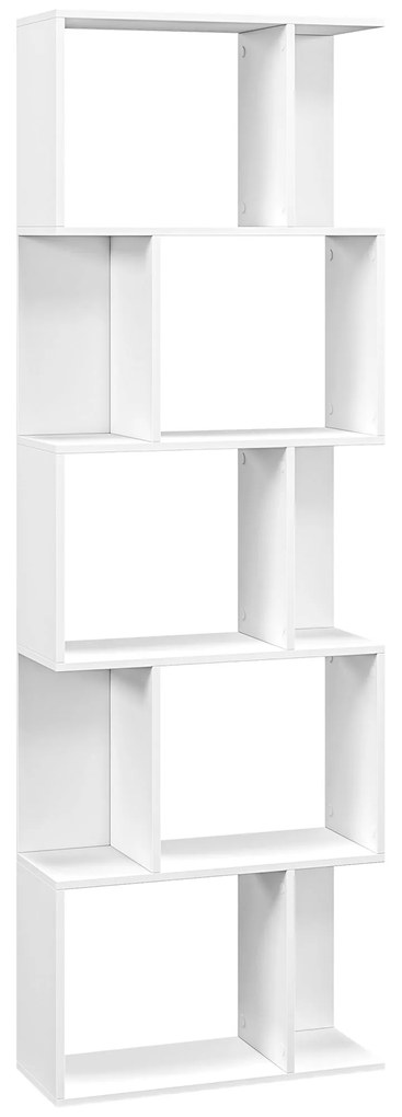 HOMCOM Raft pentru Cărți cu 5 Rafturi Separate, Bibliotecă în Formă de S din Lemn, 60x24x184,5 cm, Alb | Aosom Romania