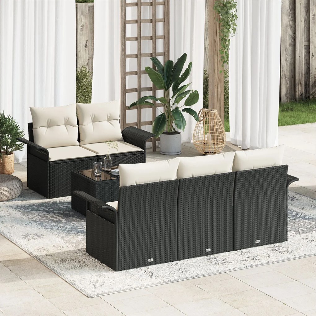vidaXL Set de canapele pentru grădină 6 pcs Negru Rattan poli