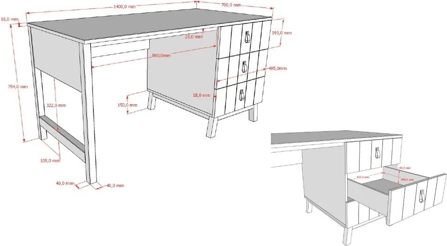 Birou de copii 70x140 cm Sezane – Vipack