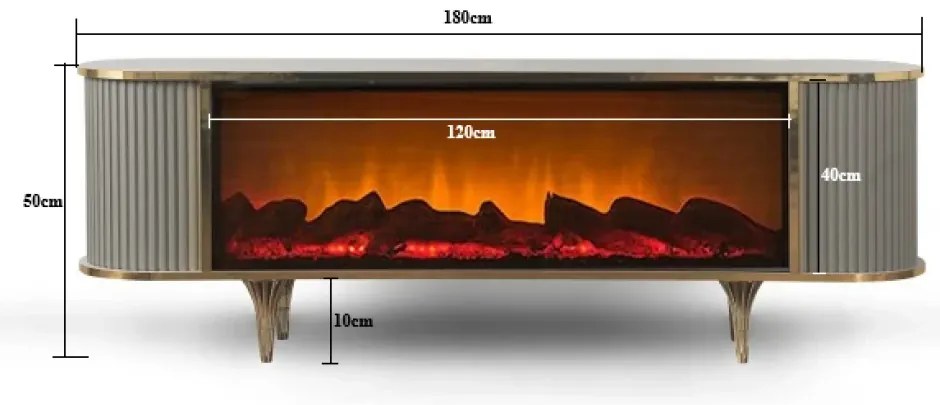 Comoda TV cu șemineu electric și riflaje, boxe Bluethooth, telecomandă, Antracit/Auriu, 180x40x50cm