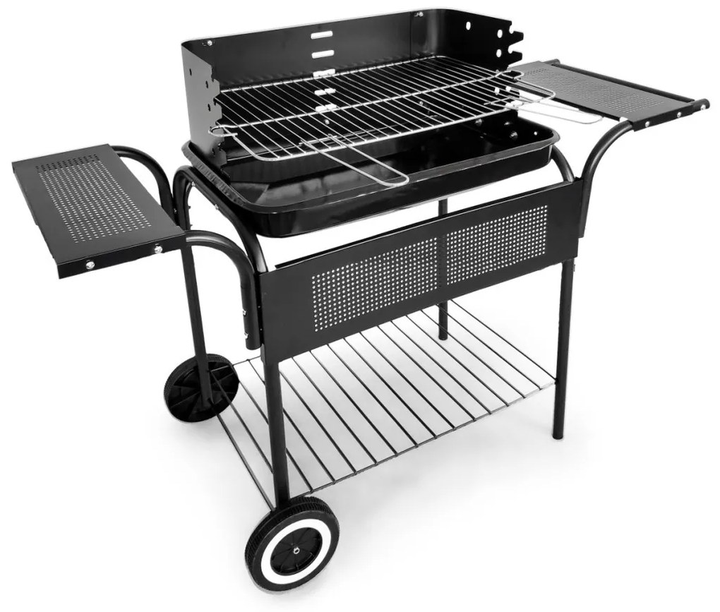Grătar de grădină cu cărbune cu role și înălțime reglabilă a grilei