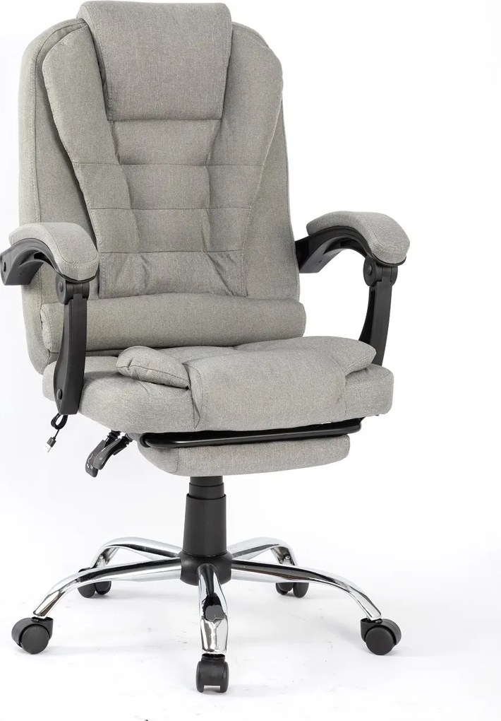 Scaun directorial, Masaj în perna lombară, Suport picioare, Rabatabil, textil, Gri