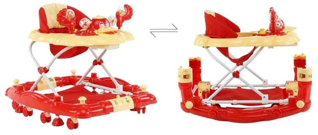 Premergator cu sistem de balansare Baby Care™ H914, cu melodii, functie balansoar,Ratusca, Rosu
