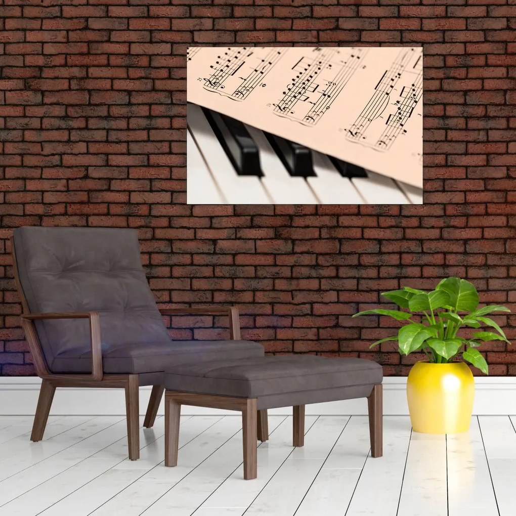 Tablou cu pian și notele muzicale (90x60 cm)