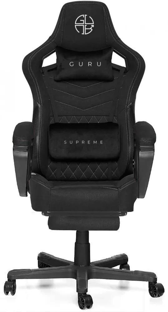 Guru Supreme GS2-W-L, scaun de gaming, elegant, ergonomic, rotativ, cu suport picioare, negru/alb