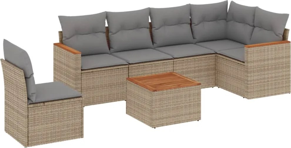 vidaXL Set canapele de grădină, 7 piese, cu perne, bej, poliratan