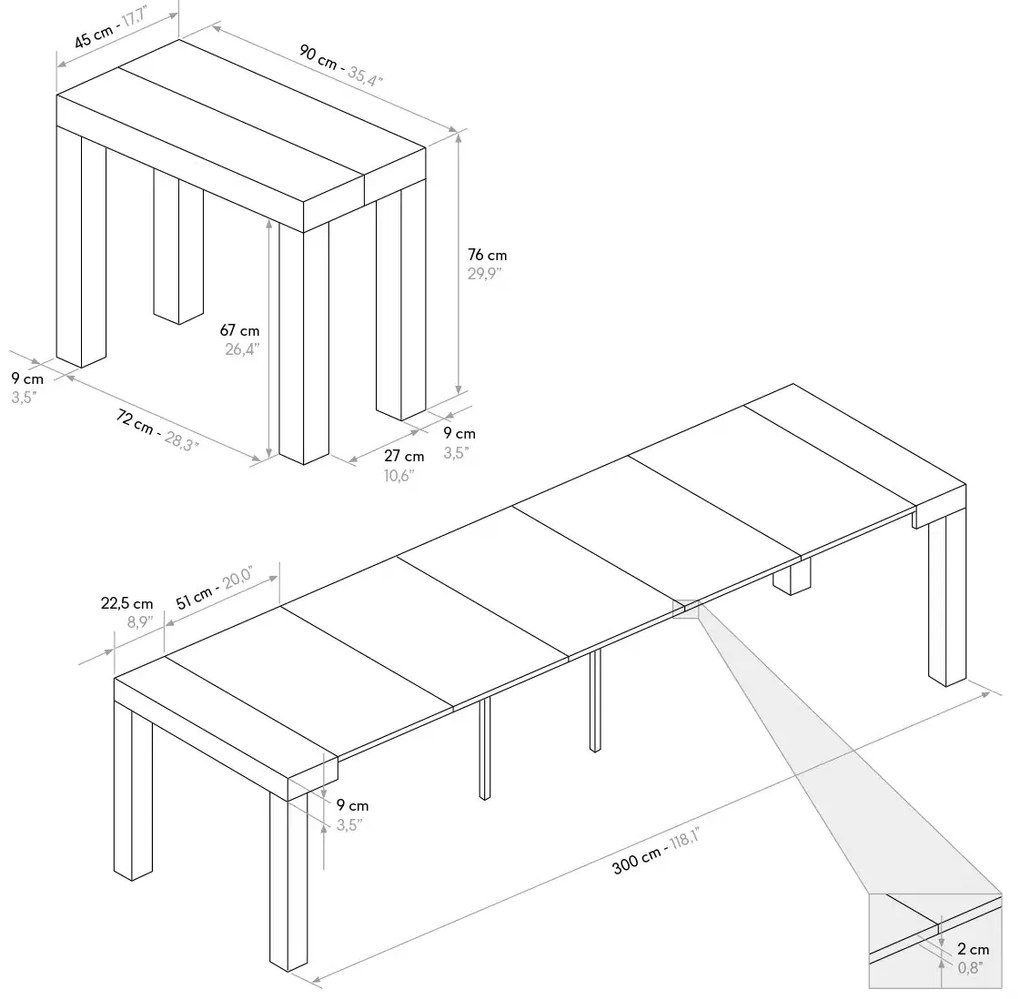 Consola extensibila tip masa ADELLE - ALB FRASIN - 300 cm/90 cm /76 cm - 12