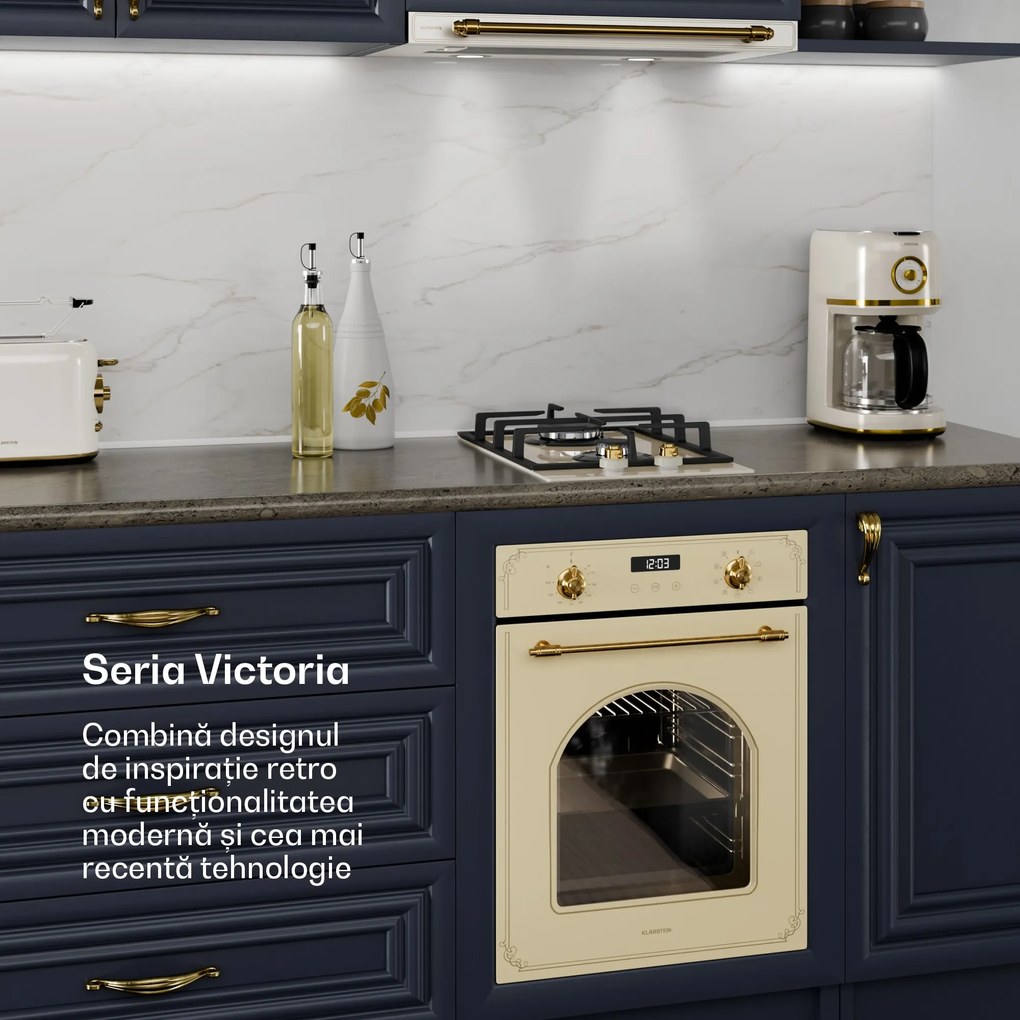 Klarstein Victoria Domino, plită pe gaz, 2 arzătoare, arzătoare Sabaf, plită ceramică, design retro