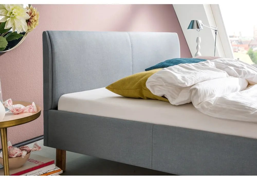 Pat matrimonial albastru/gri tapițat fără somieră 140x200 cm Lena – Meise Möbel