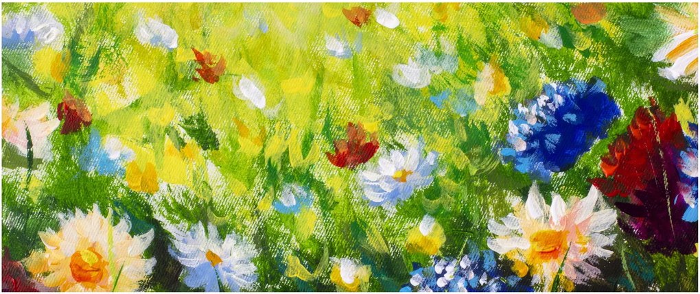 Tablou - Pictură în ulei, pajiște înflorită (120x50 cm)