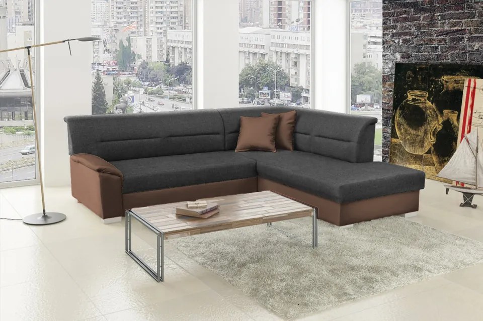 Coltar extensibil cu spatiu pentru depozitare, 247 x 214 x 83 cm, Bergen R1, Eltap (Culoare: Gri pepit / Gri inchis piele)