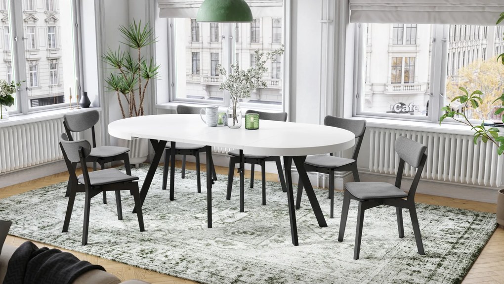 Mazzoni EXPANSO Alb Mat/picioare negre - MASĂ MARE ROTUNDĂ Ø110 EXTENSIBILĂ PÂNĂ LA 310 cm CU PICIOARE Y LOFT/INDUSTRIALĂ