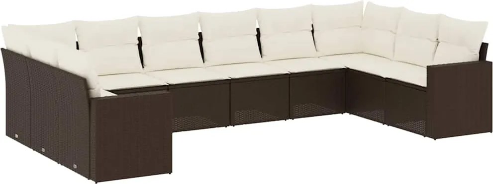 vidaXL Set canapele de grădină cu perne, 10 piese, maro, poliratan