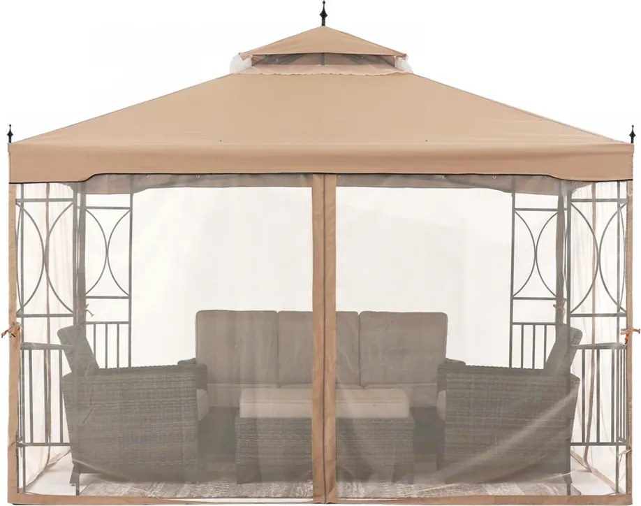 ABCCANOPY Foișor de gradina 3.05x3.05 m - Foișor exterior cu cadru din oțel și plasă de țânțari pentru gazon, curte, grădină, terasă, Kaki