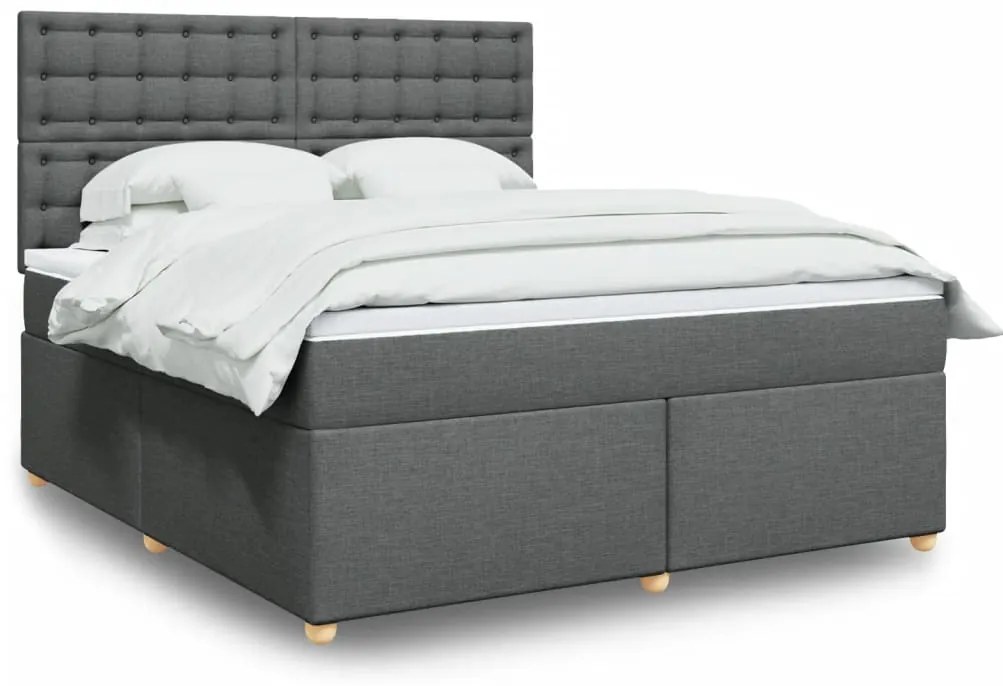 vidaXL Pat box spring cu saltea, gri închis, 180x200 cm, textil