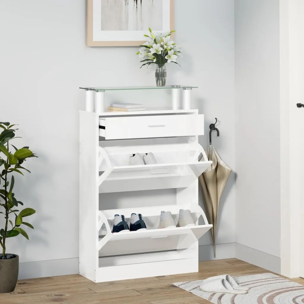 vidaXL Pantofar, alb extralucios, 63x24x104 cm, lemn prelucrat