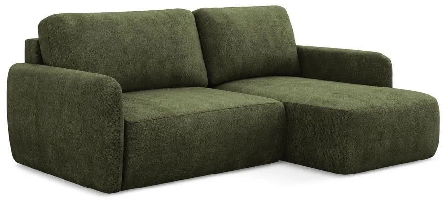 Colțar verde extensibil/cu spațiu de depozitare cu tapițerie din chenille (cu colț pe partea dreaptă/cu șezlong) Lilo – Makamii