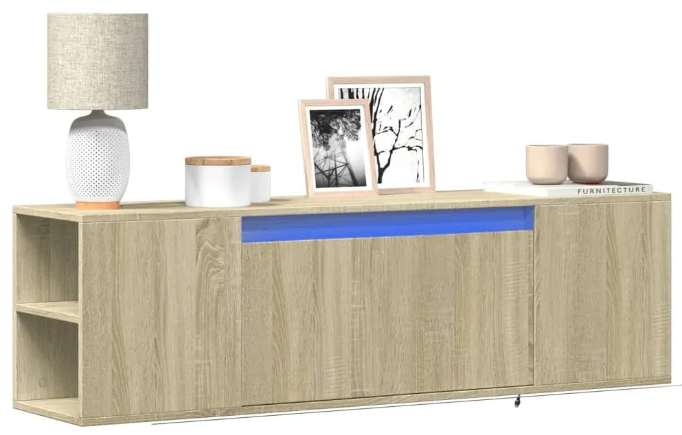 vidaXL Dulap TV de perete cu lumini LED, stejar sonoma, 135x31x39,5 cm