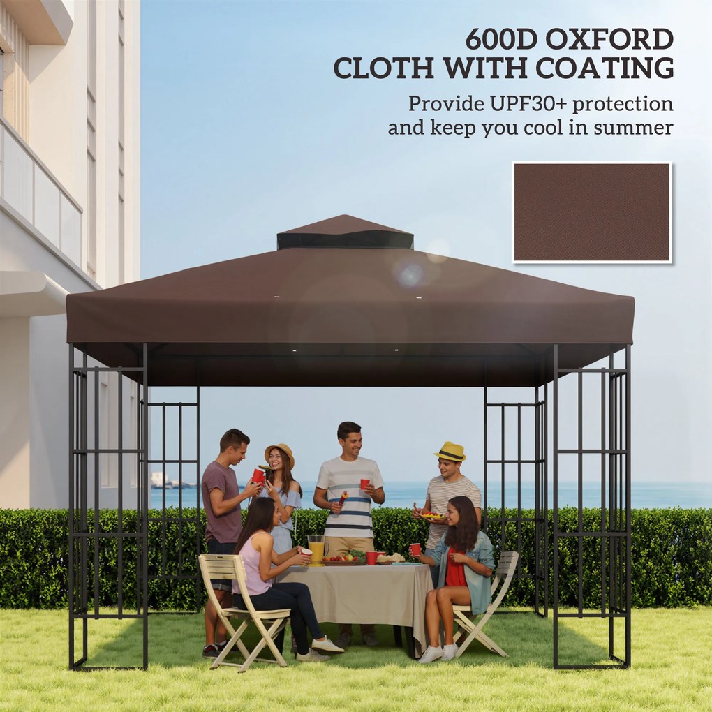 Outsunny Acoperiș de Schimb pentru Foișor 3x3 m cu 2 Niveluri pentru Grădină, Copertină Rezistentă la Apă din Țesătură Oxford 370g/㎡ Anti-UV 30+ cu Orificii de Drenaj, Cafeniu | Aosom Romania
