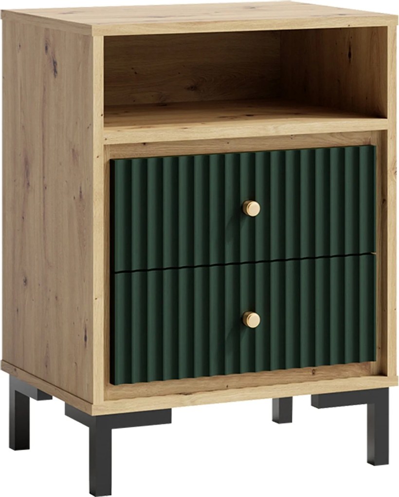 Noptiera PARII PA14, stejar artisan/verde, PAL laminat, 50x37x68 cm