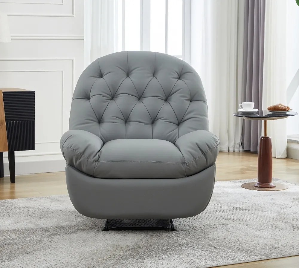 Fotoliu Recliner, suport picioare extensibil, Piele Ecologica, Gri