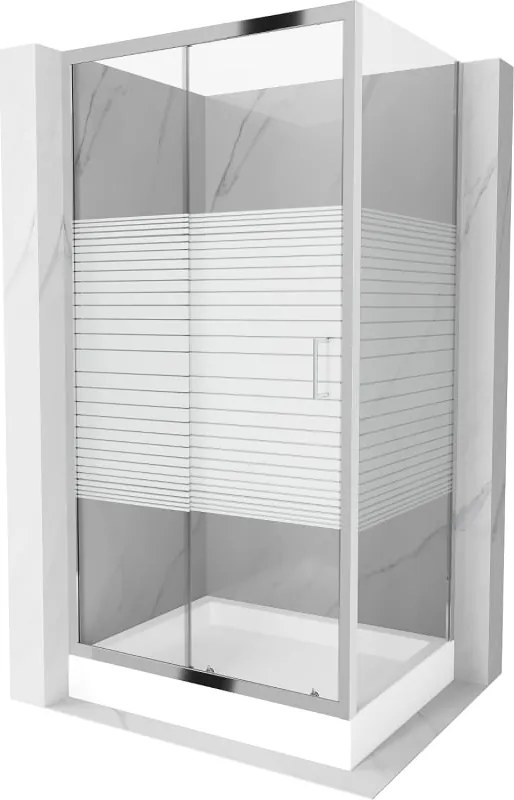 Mexen Apia cabina de duș glisantă 100 x 80 cm, dungi albe, crom + cadă de duș Rio - 840-100-080-01-20-4510