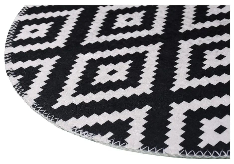 Covor negru-alb lavabil rotund ø 100 cm – Vitaus