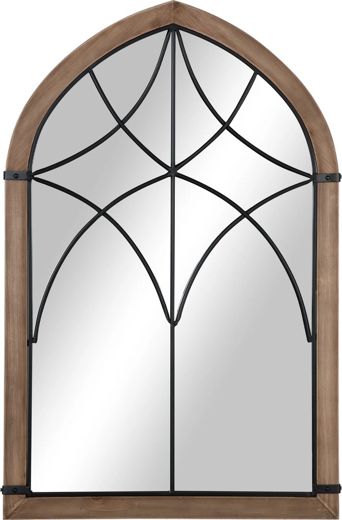 HOMCOM Oglindă de Perete cu Formă de Arc, Detalii Moderne și Cârlige, Oglindă din MDF și Sticlă, 60x93 cm, Maro și Negru | Aosom Romania