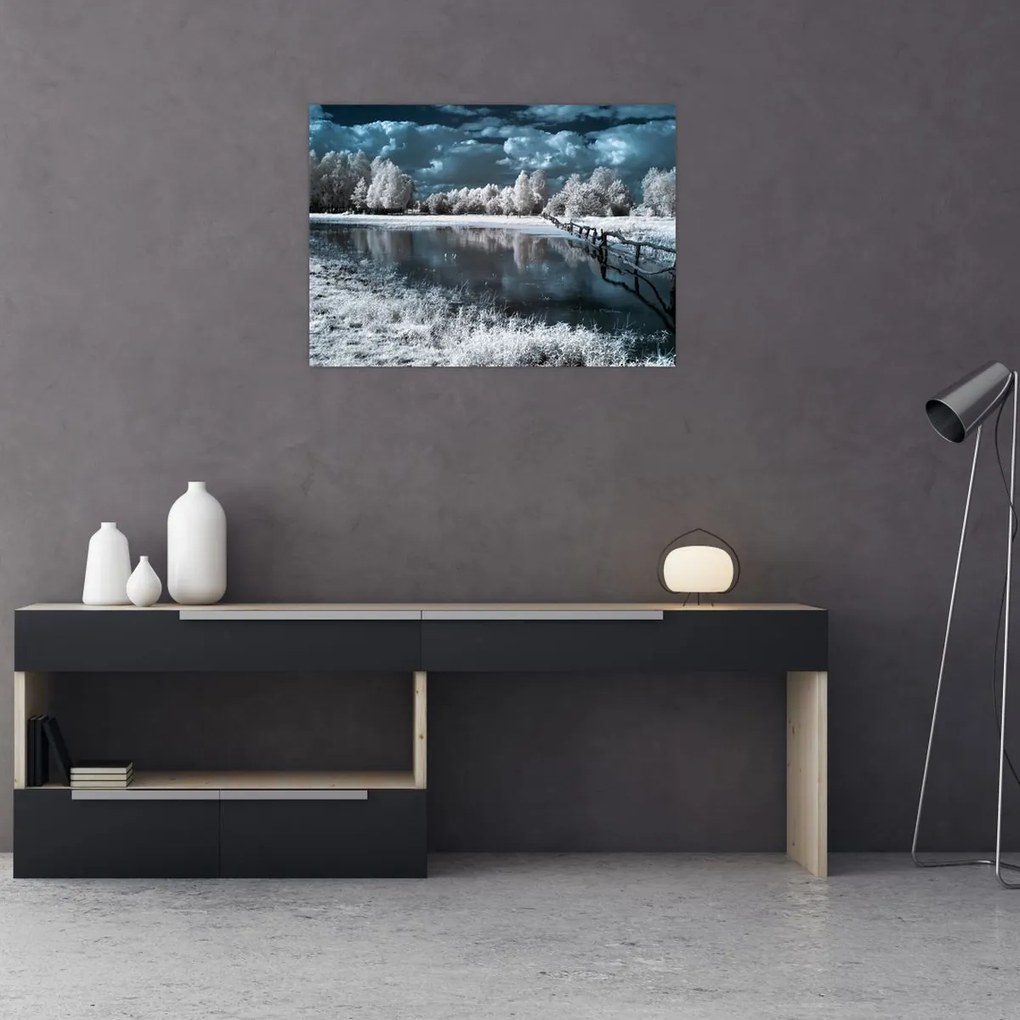 Tablou pe sticlă - Peisaj înghețat (70x50 cm)