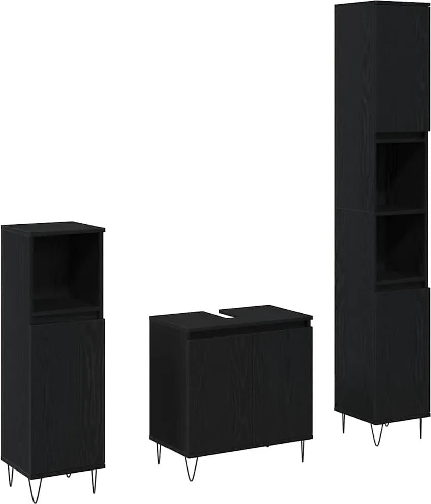 vidaXL Set de mobilier pentru baie 3 pcs Stejar Negru 30 x 30 x 190 cm