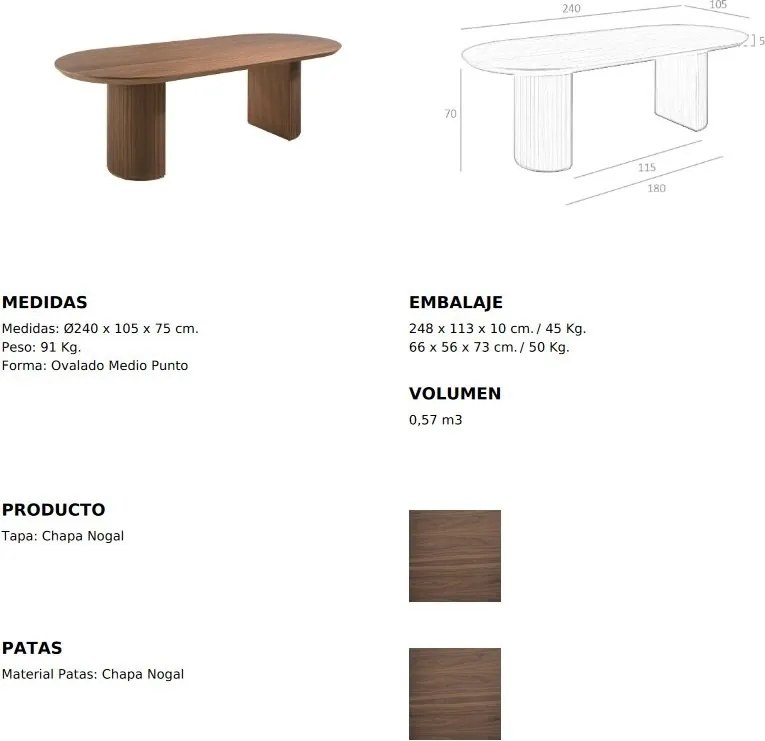 Masa dining design LUX din furnir de nuc 240cmx105cm