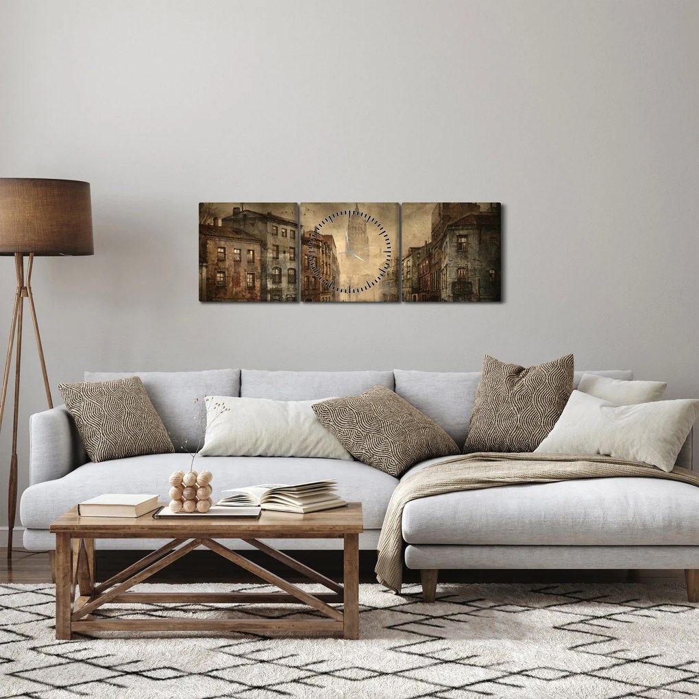 Tablou - Pictura orașului (cu ceas) (90x30 cm)